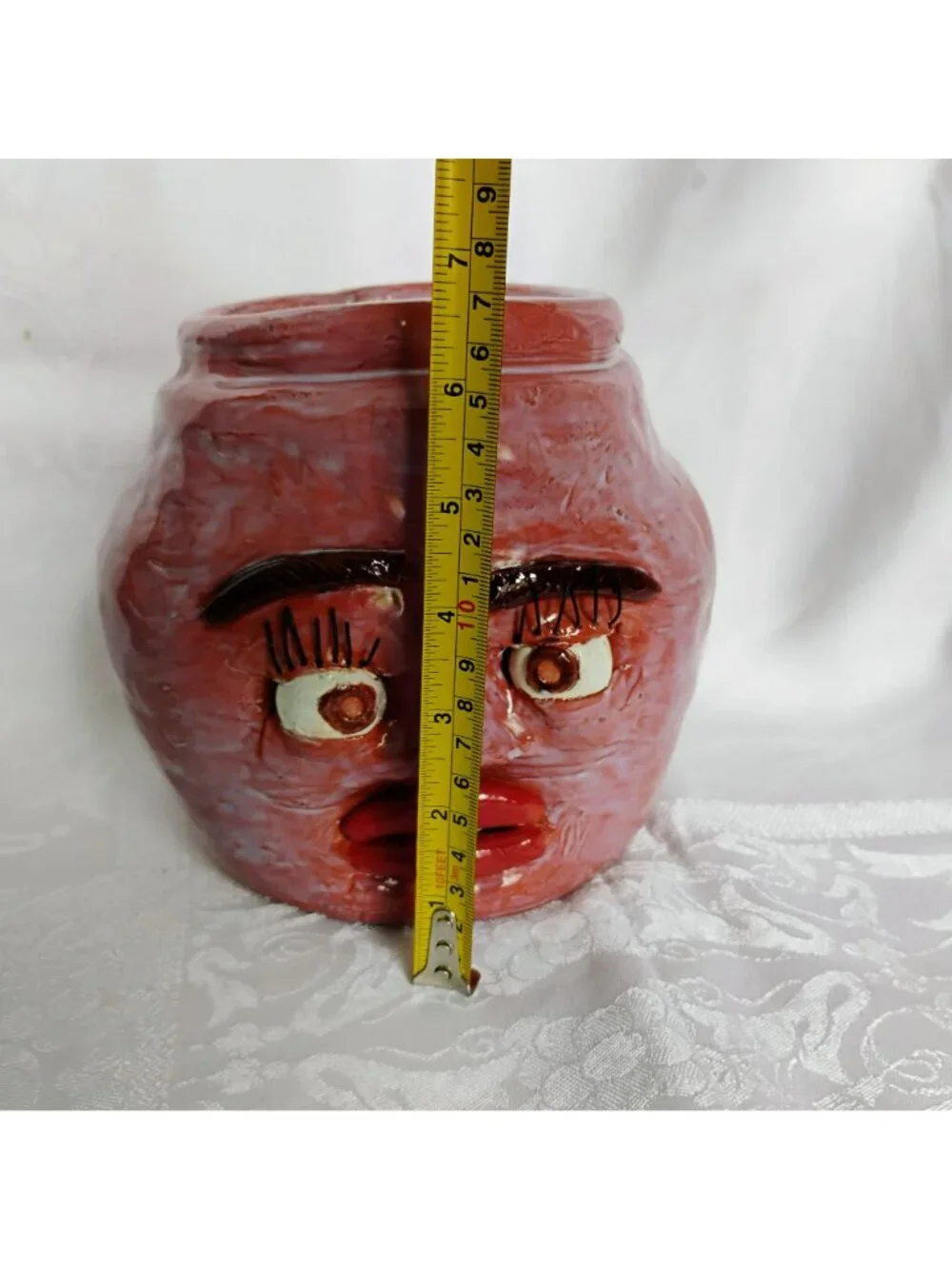 Whimsical Ceramic Ugly Face Jug Handmade Carolina Pottery Pink Planter Pot Vase - Picture 4 of 11